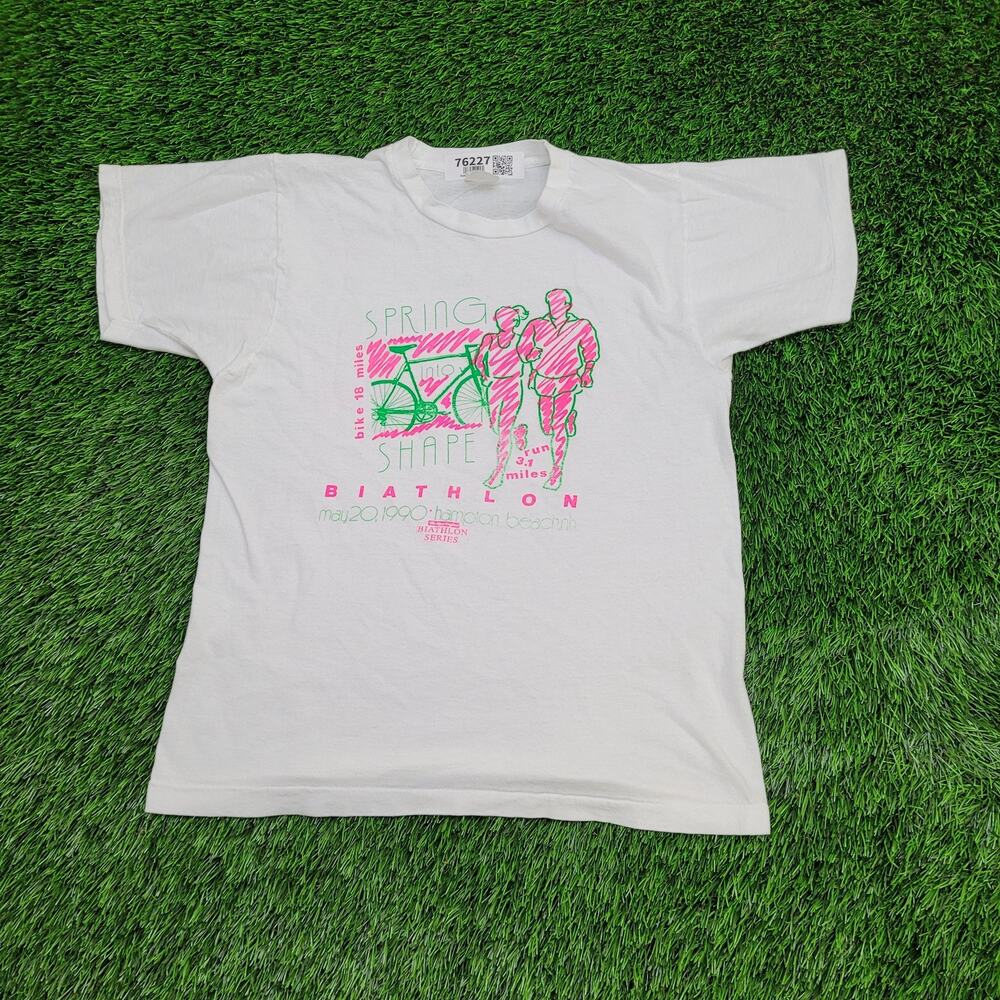 Vintage 90s Hampton Beach Bike Run Marathon Shirt XS/S 18x23 Byathlon Biathlon